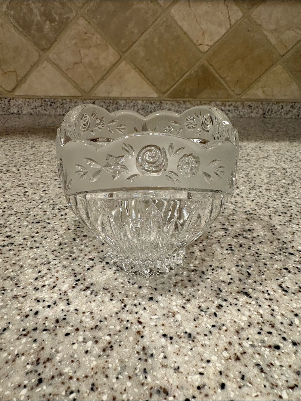 ONEIDA Lead Crystal Holiday Candy Dish Sugar Bowl 3 D Floral